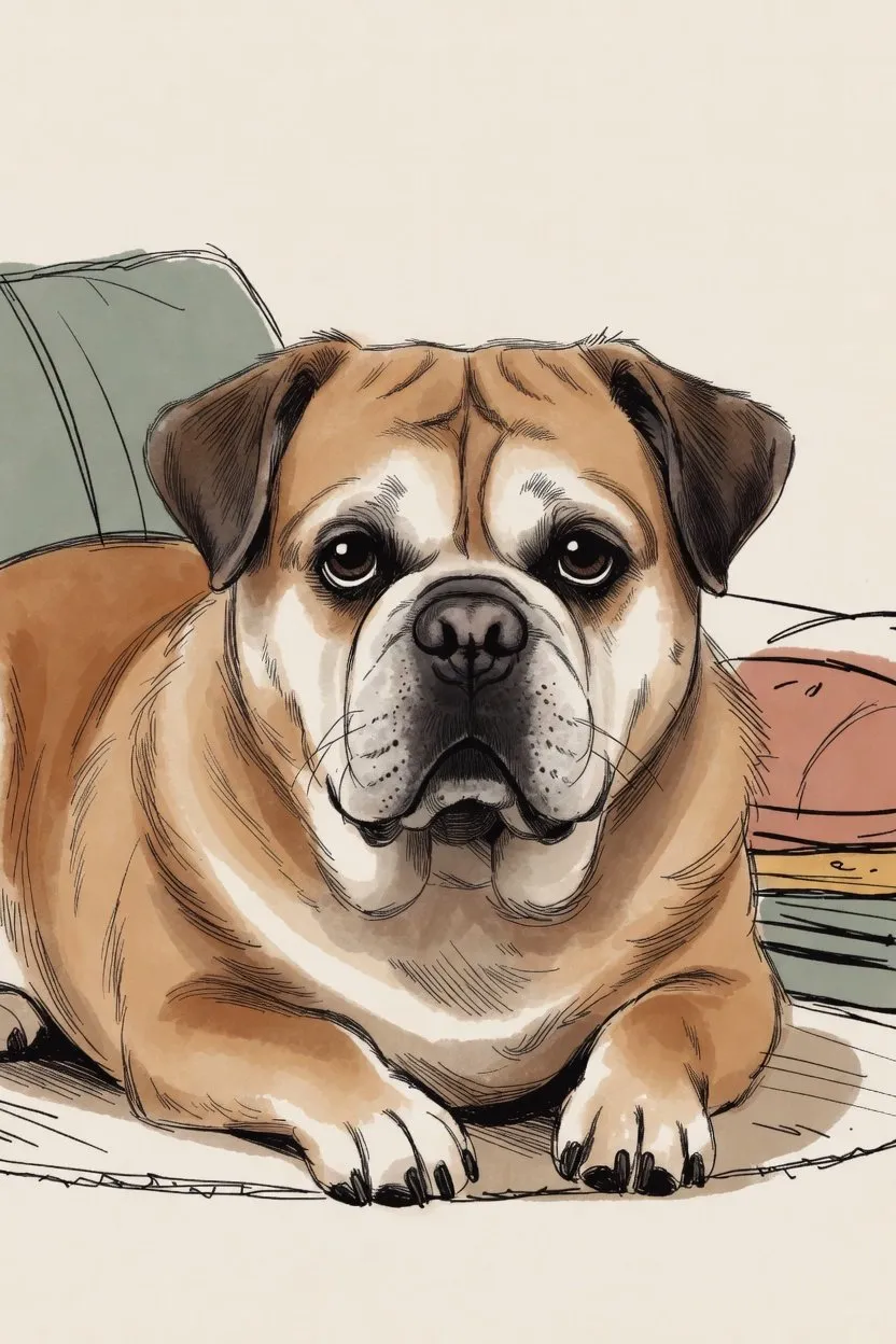 Illustration of a calm senior dog resting on a soft, absorbent bed.